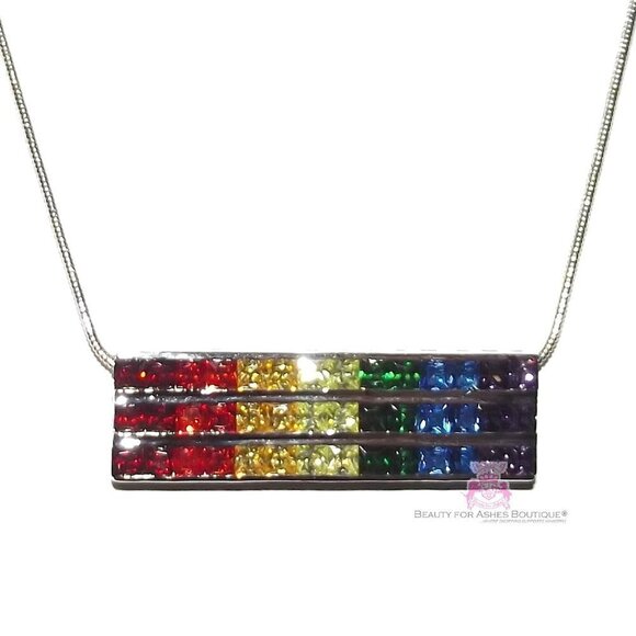 7 Colors Gods Promise Rainbow Cubic Zirconia CZ Triple Multi 3 Row Bar Necklace - Picture 6 of 9